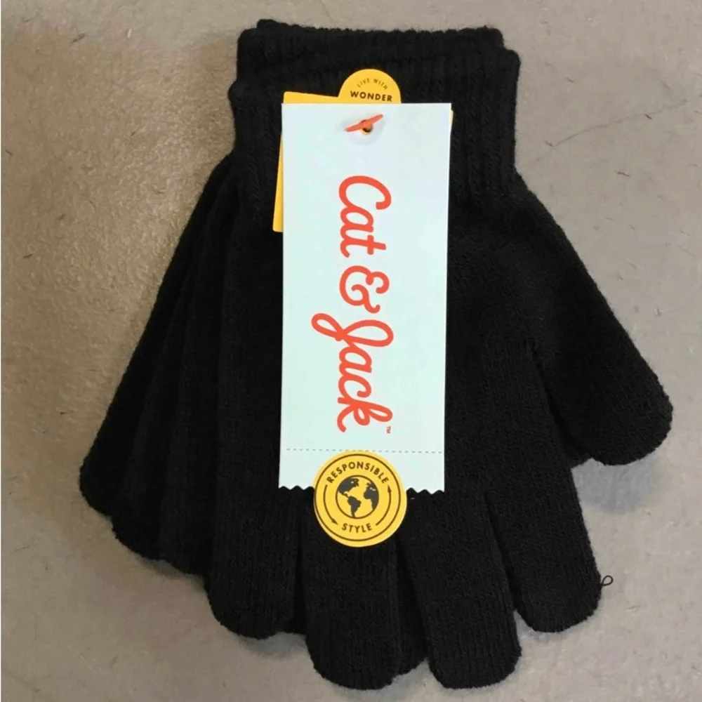 Cat & Jack KIDS' 3pk Gloves Black NWT